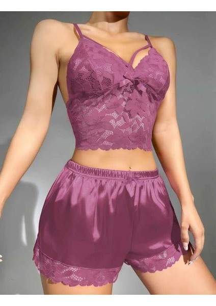 Arias Closet Dantelli Büstiyer Ince Askılı Lila Saten Şortlu Takım fiyatları