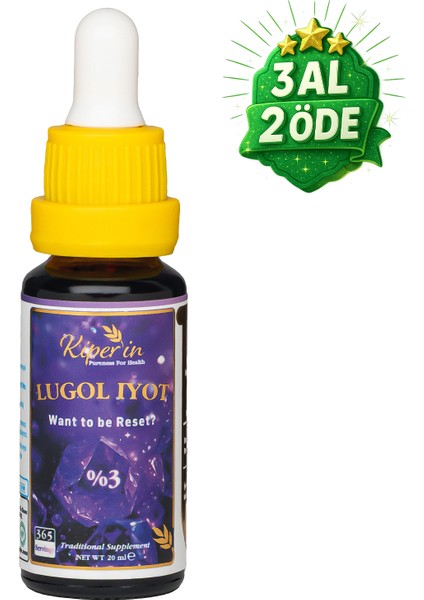 Lugol Iyot | %3 Iyot & %6 Potasyum Iyodür | Kaliteli Içerik | Pureness For Health Ilkesi | 365 Damla