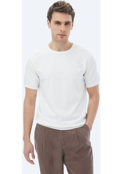 Beyaz Bisiklet Yaka Ters Örgü Triko