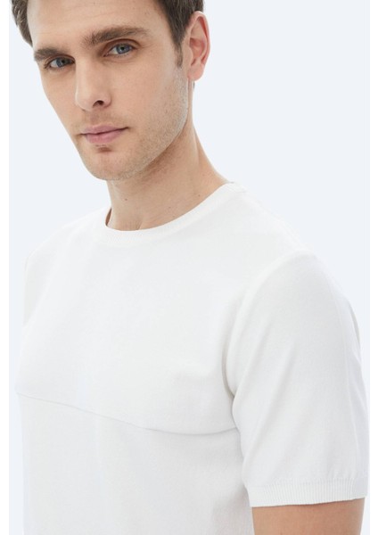 Beyaz Bisiklet Yaka Ters Örgü Triko