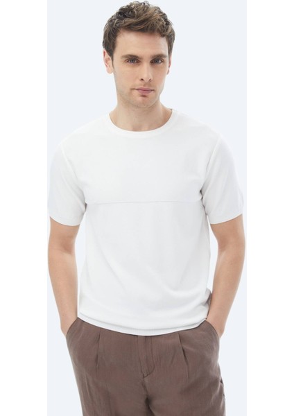 Beyaz Bisiklet Yaka Ters Örgü Triko