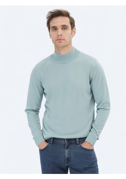 Mint Yarım Balıkçı Yaka Düz Örgü Yün Karışımlı Triko Kazak