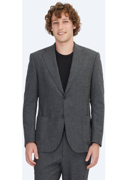 Antrasit Düz Comfort Fit Yün Karışımlı Takım Elbise modelleri