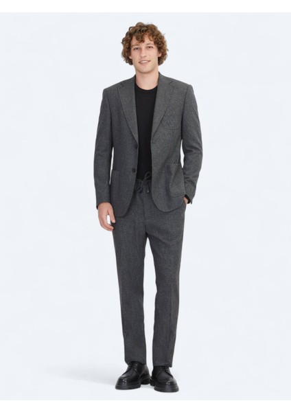 Antrasit Düz Comfort Fit Yün Karışımlı Takım Elbise fırsatları
