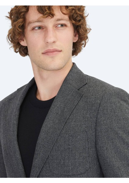 Antrasit Düz Comfort Fit Yün Karışımlı Takım Elbise