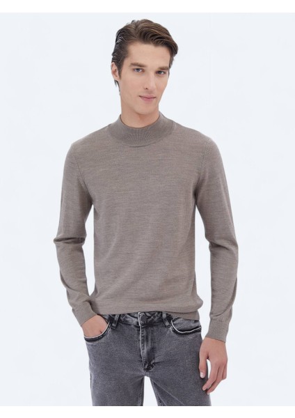 Vizon Yarım Balıkçı Yaka Düz Örgü Yün Karışımlı Triko Kazak