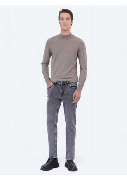 Vizon Yarım Balıkçı Yaka Düz Örgü Yün Karışımlı Triko Kazak