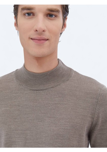 Vizon Yarım Balıkçı Yaka Düz Örgü Yün Karışımlı Triko Kazak