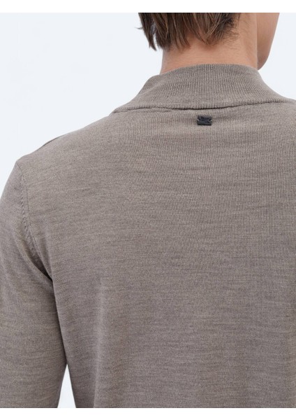 Vizon Yarım Balıkçı Yaka Düz Örgü Yün Karışımlı Triko Kazak