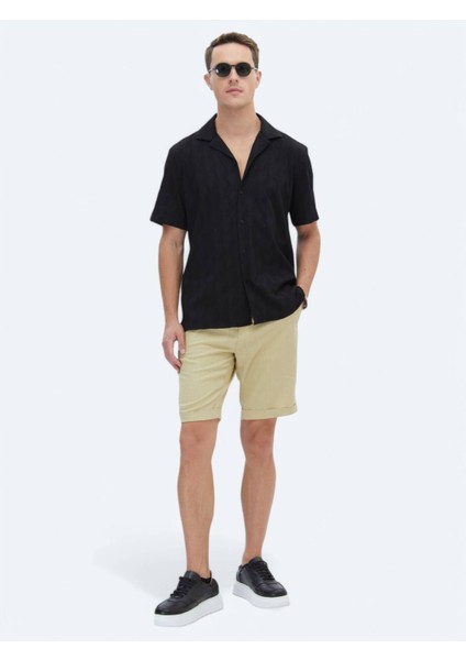 Siyah Desenli Regular Fit Dokuma Casual Pamuk Karışımlı Gömlek