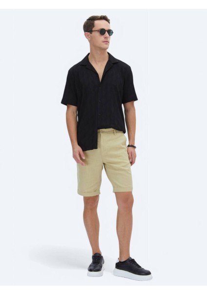 Siyah Desenli Regular Fit Dokuma Casual Pamuk Karışımlı Gömlek