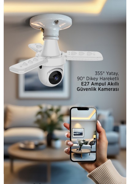Kmr-16 360° Projektör Ampul Güvenlik Kamerası | Wi-Fi | Gece Görüş | Hareket Takip | Çift Yönlü Ses