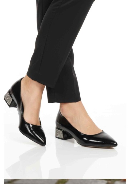 Siyah Kırışık Taş Işlemeli Kadın Abiye Ayakkabı 357180 Z