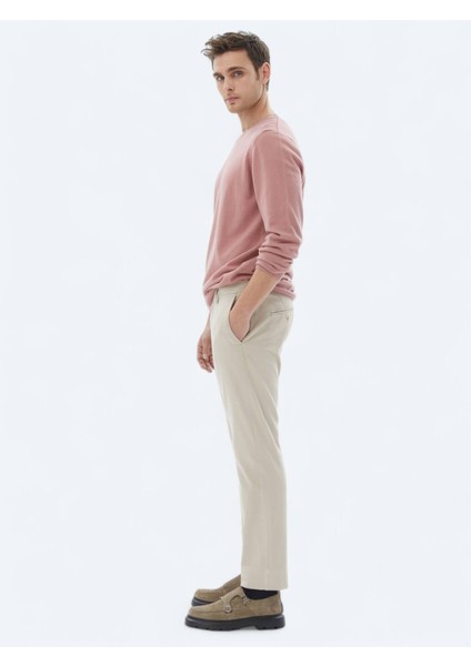 Pembe Bisiklet Yaka Düz Örgü Pamuk Karışımlı Triko Kazak