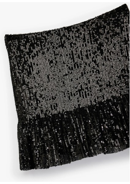 Astarlı Payetli Kloş Mini Etek Pullu