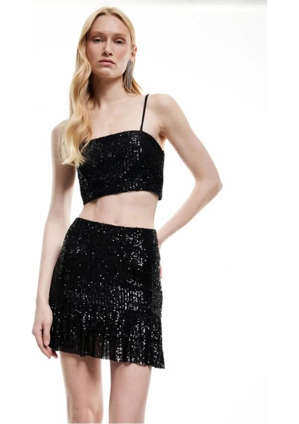 Astarlı Payetli Kloş Mini Etek Pullu fırsatları