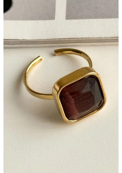 Aurum Brown Tasarım Ayarlanabilir Kadın Çelik Yüzük Altın