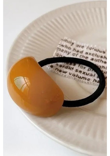 Kemik Tasarım Elma Dilim Kadın Lastik Toka Kahverengi Amber