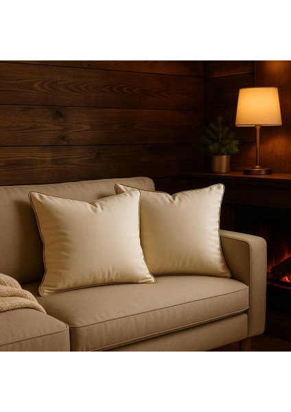 2'li Set Krem - Sarı Biyeli - Dekoratif Kırlent Kılıfı - Modern Yılbaşı Konseptli indirimleri