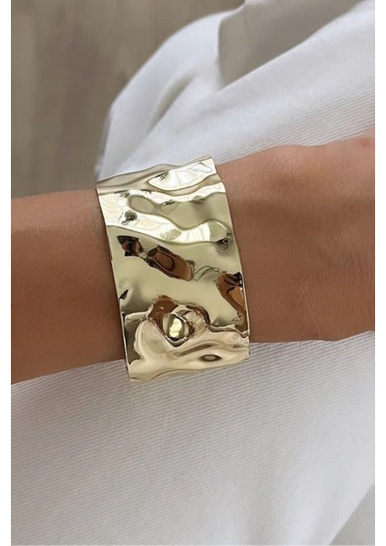 Özel Seri Aurıc Flow Tasarım Ezme Model Ayarlanabilir Kadın Çelik Kelepçe Altın