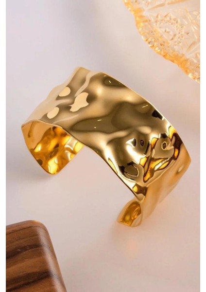 Özel Seri Aurıc Flow Tasarım Ezme Model Ayarlanabilir Kadın Çelik Kelepçe Altın modelleri