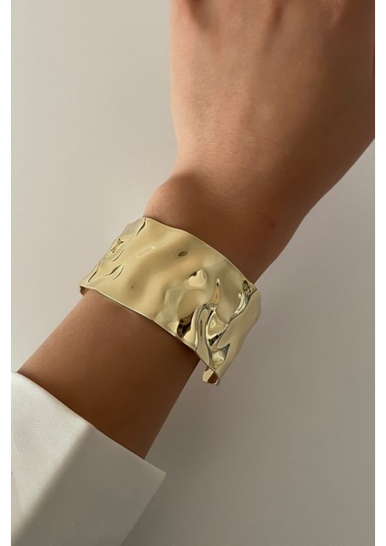 Özel Seri Aurıc Flow Tasarım Ezme Model Ayarlanabilir Kadın Çelik Kelepçe Altın fırsatları