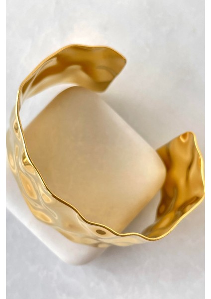 Özel Seri Aurıc Flow Tasarım Ezme Model Ayarlanabilir Kadın Çelik Kelepçe Altın indirimleri