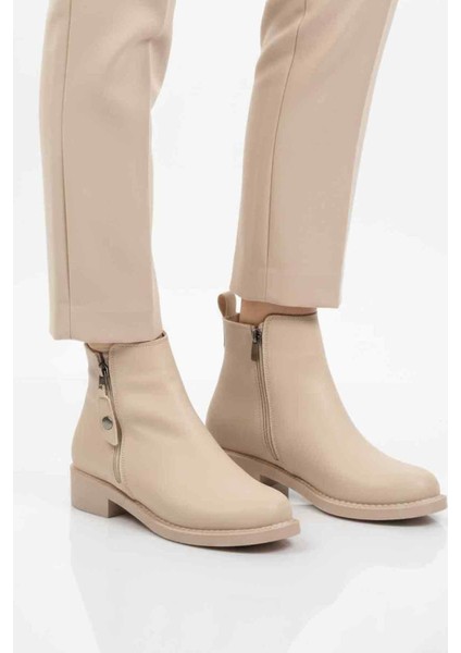 Bej Cilt Polarlı Kaymaz Taban Kadın Topuklu Bot 224581 Z