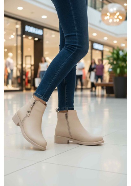 Bej Cilt Polarlı Kaymaz Taban Kadın Topuklu Bot 224581 Z modelleri