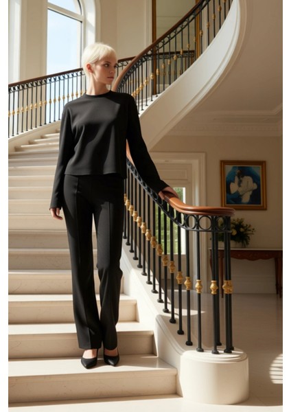 Kadın Alt Üst Selanik Nervürlü Örme Üst ve Geniş Paça Rahat Kesim Pantolon Takımı Günlük Şıklık Şık