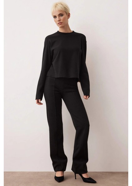 Kadın Alt Üst Selanik Nervürlü Örme Üst ve Geniş Paça Rahat Kesim Pantolon Takımı Günlük Şıklık Şık fırsatları