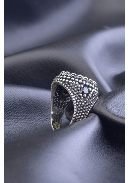 Mavi Mistik Topaz Taşlı Motifli 925 Ayar Gümüş Erkek Yüzük indirimleri