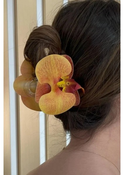 Orkide Çiçeği Tasarım Kadın Mandal Toka Mercan&turuncu