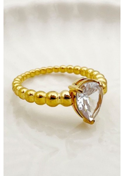 Premıum Seri Damla Taş Kadın Numaralı Çelik Yüzük Altın - 7