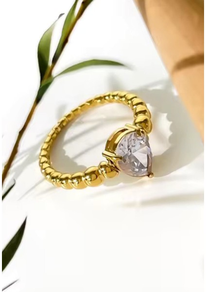 Premıum Seri Damla Taş Kadın Numaralı Çelik Yüzük Altın - 7 fiyatları