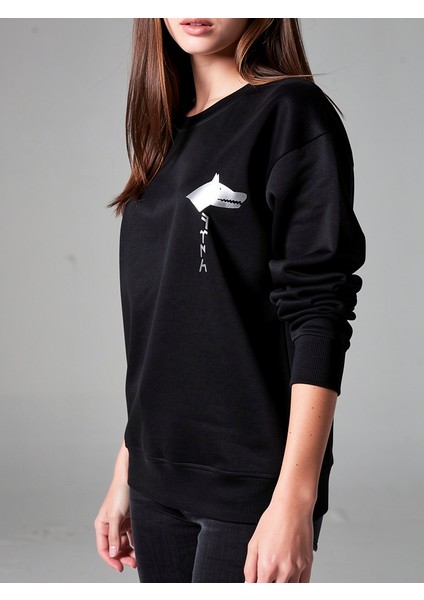 3 Iplik Şardonlu Göktürk Kurt Nakış Işlemeli Premium Kadın Sweatshirt