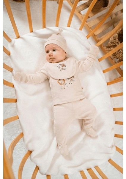 %100 Organik Pamuk Kumaş Baby Jungle Nakışlı 5 Parça Yenidoğan Hastane Çıkış Seti fiyatları