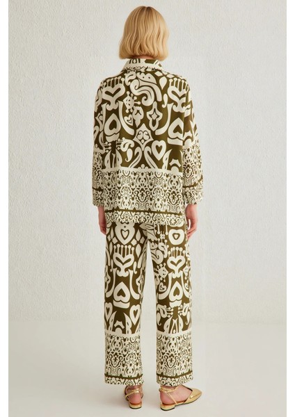 Kadın Alt Üst Şal Desenli Gömlek Pantolon Takımı Yazlık Rahat Kalıp Günlük Kullanım Fonksiyonel Şık indirimleri