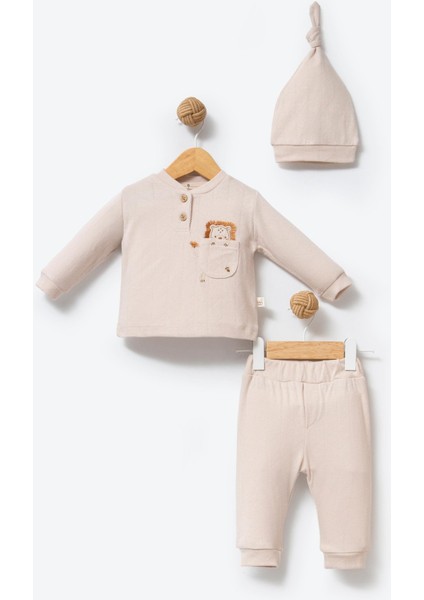 %100 Organik Pamuk Kumaş Baby Jungle Nakışlı Bebek 2’li Takım