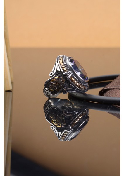 Mistik Topaz Selçuklu Kartalı 925 Ayar Gümüş Erkek Yüzük