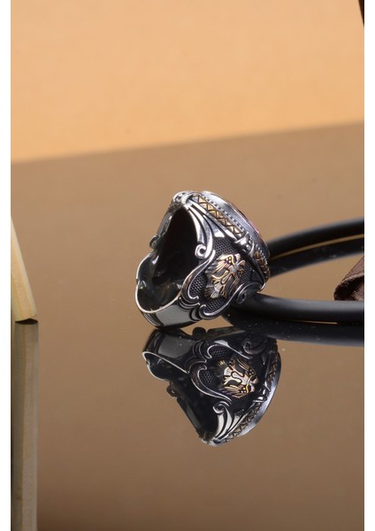 Mistik Topaz Selçuklu Kartalı 925 Ayar Gümüş Erkek Yüzük fiyatları