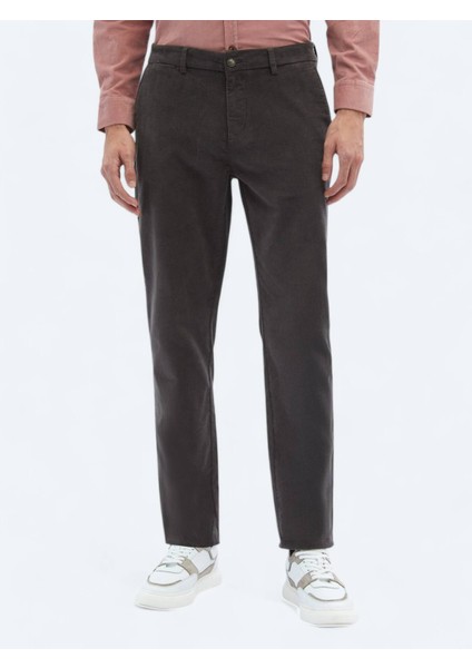 Gri Dokuma Regular Fit Kadife Casual Pamuk Karışımlı Pantolon