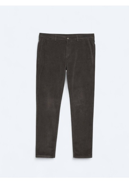 Gri Dokuma Regular Fit Kadife Casual Pamuk Karışımlı Pantolon