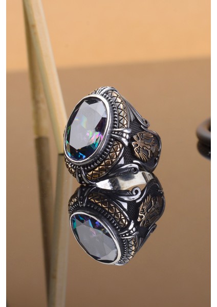 Mistik Topaz Selçuklu Kartalı 925 Ayar Gümüş Erkek Yüzük modelleri