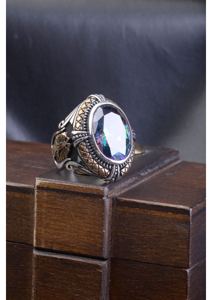 Mistik Topaz Selçuklu Kartalı 925 Ayar Gümüş Erkek Yüzük fırsatları