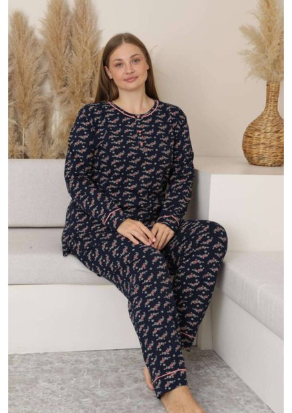 Büyük Beden Pijama Takımı - Çiçek Desen Uzun Kol Likralı Penye 2885UKB fiyatları