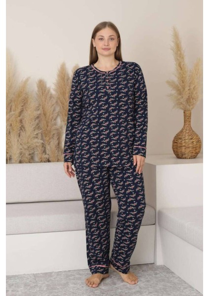 Büyük Beden Pijama Takımı - Çiçek Desen Uzun Kol Likralı Penye 2885UKB modelleri