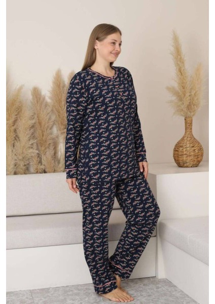 Büyük Beden Pijama Takımı - Çiçek Desen Uzun Kol Likralı Penye 2885UKB fırsatları