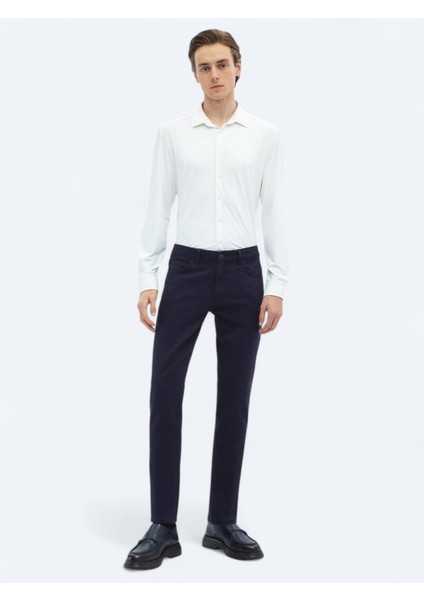 Lacivert Dokuma Slim Fit Casual Pamuk Karışımlı Pantolon indirimleri
