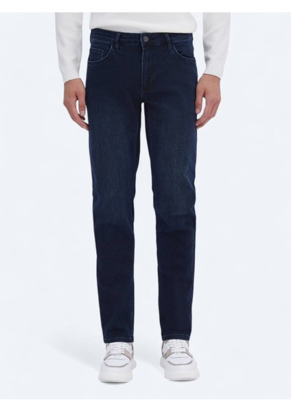 Lacivert Slim Fit Denim Pamuk Karışımlı Pantolon